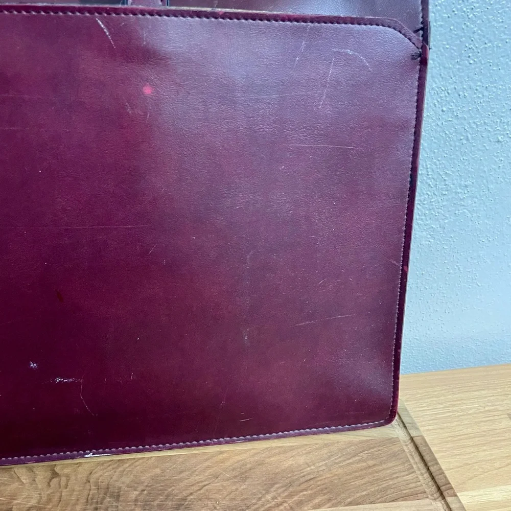 Vintage Leather Briefcase Oxblood Dual Handle Zip Structured Work Organizer